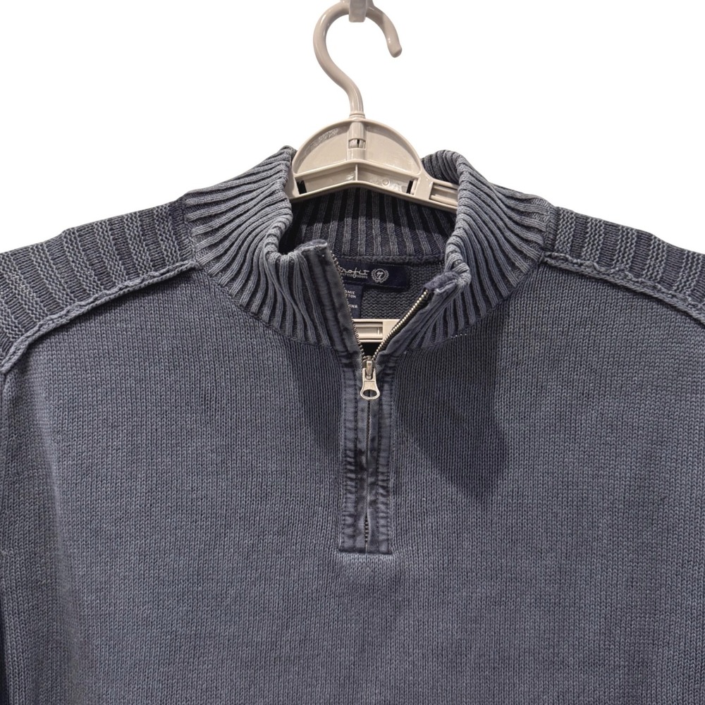 Retrofit Quarter Zip Sweater Blueish Grey Ribbed Shoulder Ramie Cotton Mens XX